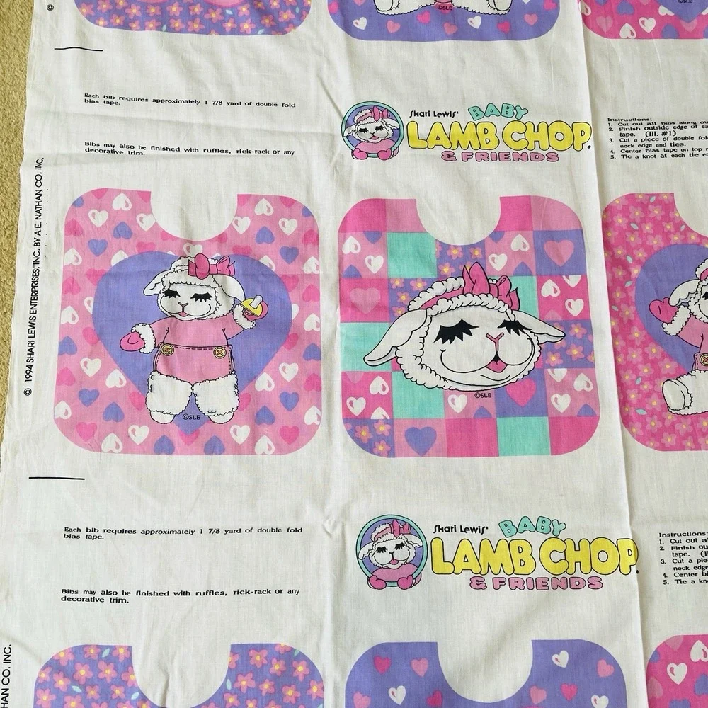 VTG 1994 Shari Lewis Enterprises Lamb Chop Material 12 Bib Pink Cutouts Craft